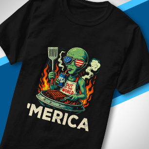 Rolig ’Merica Utomjording BBQ Grillning Patriotisk T Shirt