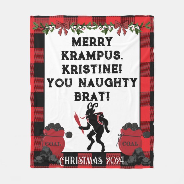 Rolig Merry Krampus Personlig Skräddarsydd Jul  Fleecefilt (Framsidan)