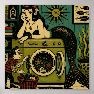 Rolig Mid Century Havs Siren Tvättdag Poster
