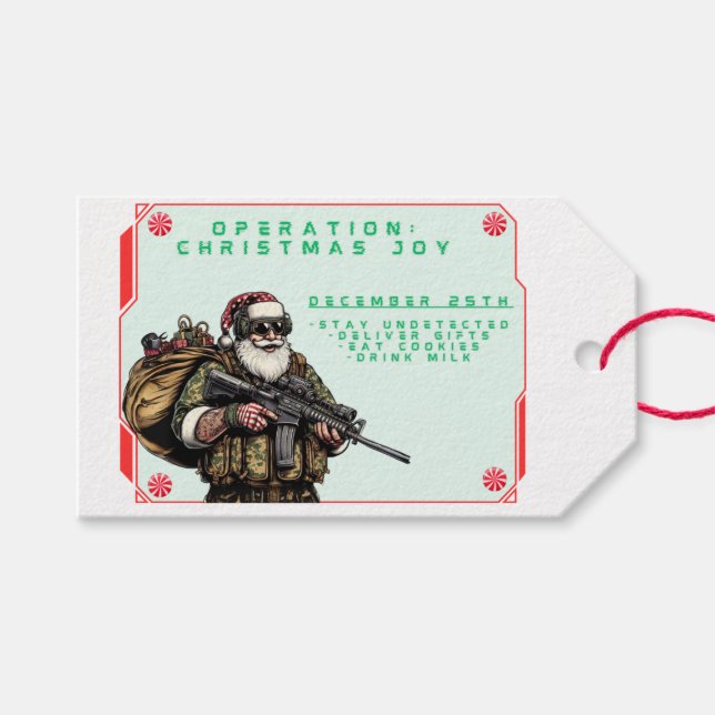 Rolig militär/jul tomte presentetikett (Framsidan (Horisontell))