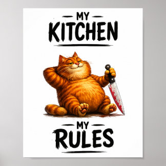 Rolig Min Kök Mina Regler Orange Katt med Kniv Poster