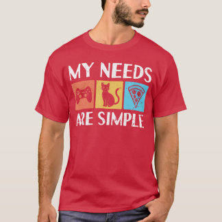 Rolig Mina behov är enkla Gaming Katt Pizza retro T Shirt