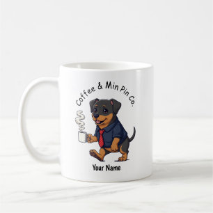 Rolig Miniature Pinscher Hund Affärskostym Kaffe Kaffemugg