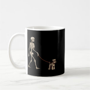 Rolig Miniature Schnauzer Skelett Hund Går Kaffemugg