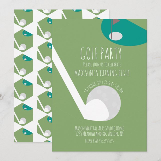 Rolig Miniatyr Golfbana Födelsedagsfest  Inbjudningar (Fram/baksida)