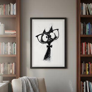 Rolig minimalistisk fantasifull nördkatta med glas poster