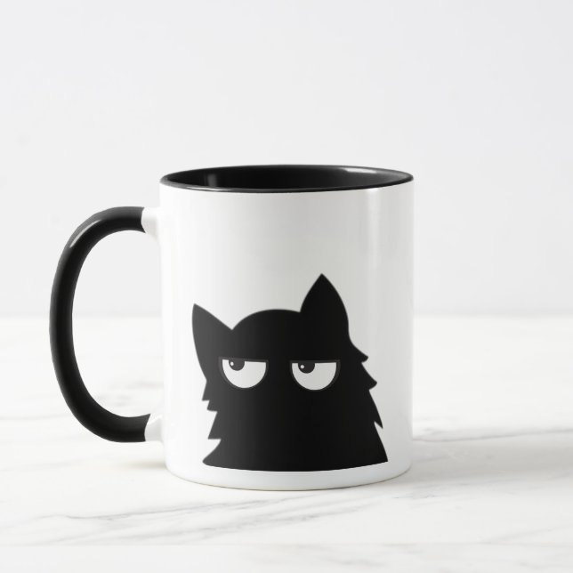 Rolig Minimalistisk Svart Katt Design Med Dömande  Mugg (Vänster)