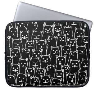 Rolig minimalistisk svart-vit katt linjekonst möns laptop fodral
