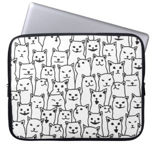 Rolig minimalistisk svart-vit katt linjekonst möns laptop fodral