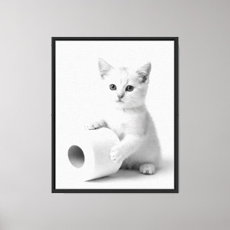 Rolig minimalistisk vit katt toalettpapper studio canvastryck