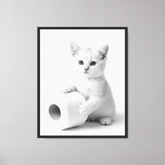 Rolig minimalistisk vit katt toalettpapper studio  canvastryck (Framsida)