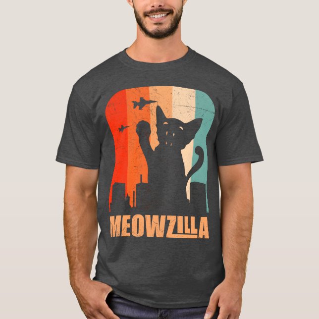 Rolig Miowzilla Söt Katt Förstör En Stad vän T Shirt (Framsida)