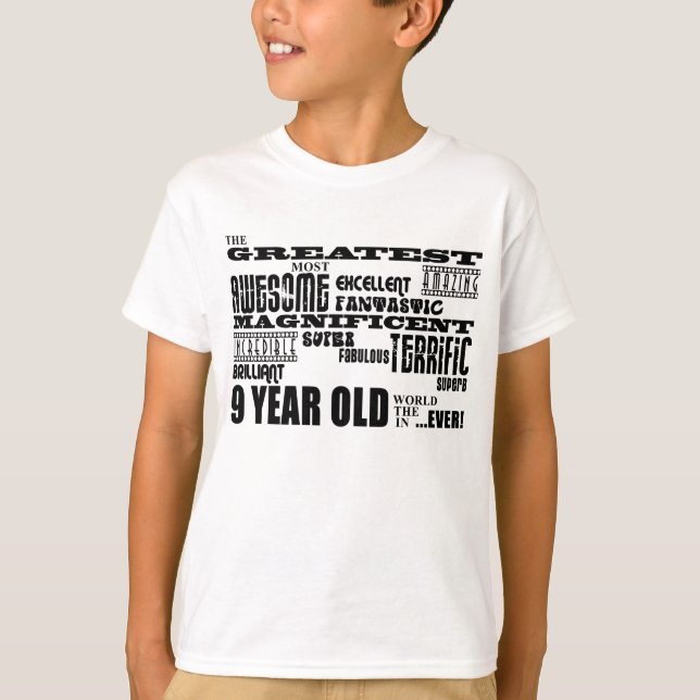Rolig modern 9 årig födelsedagsfeststörsta nio t shirt (Framsida)