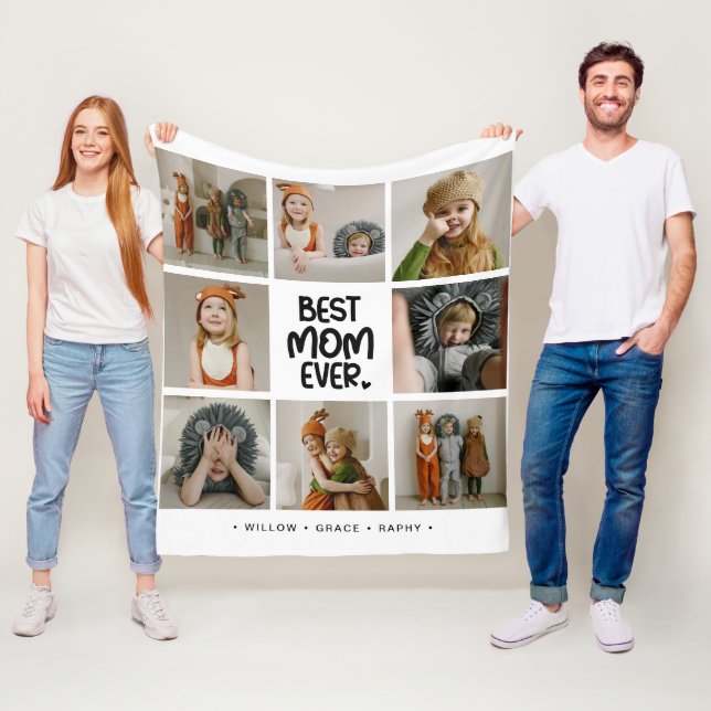 Rolig Modern 'BÄSTA MAMMAN NÅGONSIN' 6 Foto Fleecefilt (På plats)