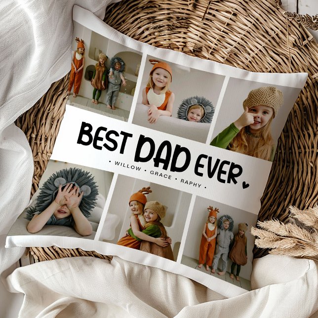 Rolig Modern 'BÄSTA PAPPA NÅGONSIN' 6 Foto Kudde (Skapare uppladdad)