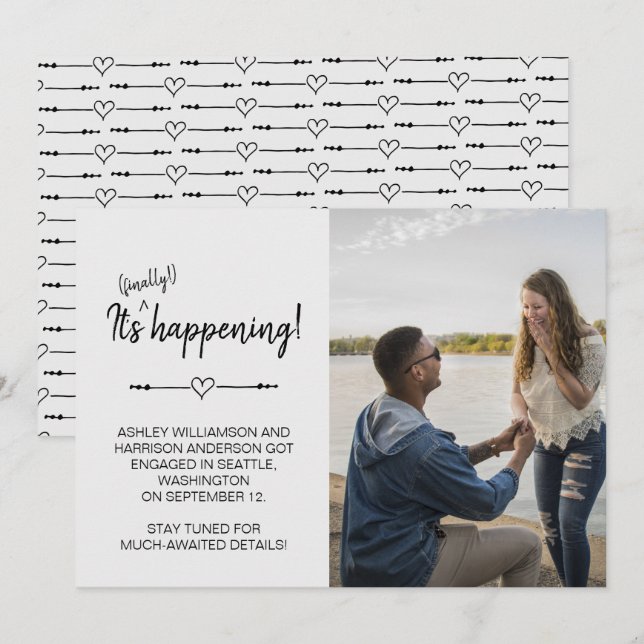 Rolig modern bild äntligen händer förlovning  inbjudningar (Fram/baksida)