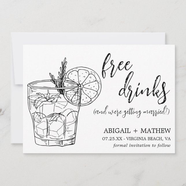 Rolig Modern Cocktail Skiss Trendig Foto Bröllop Spara Datumet (Framsida)