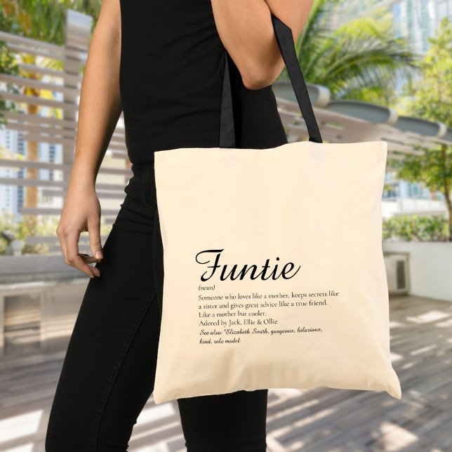 Rolig Modern Cool Funtie Faster Moster Moster Defi Tygkasse (Funny Modern Cool Funtie Aunt Auntie Definition Tote Bag)