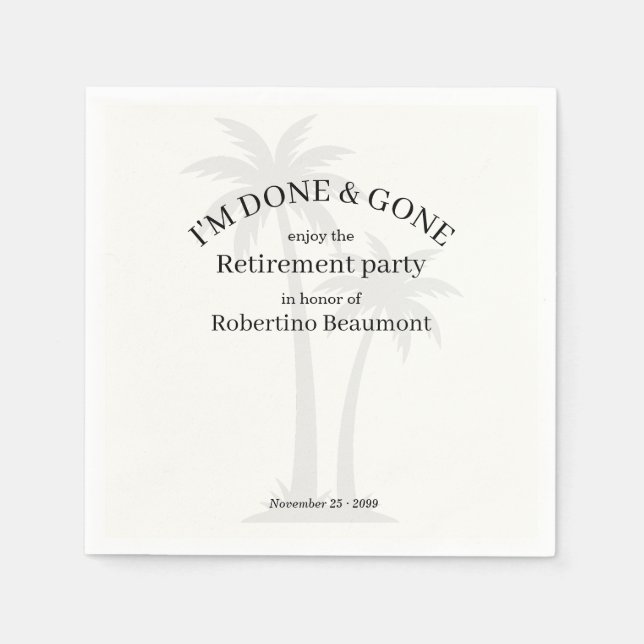 Rolig Modern Färdig & Borta Palmtree Pensionärsfes Pappersservett (Framsidan)