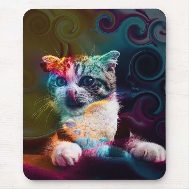 ROlig MODERN FÄRGGLAD KATT KONST Musmatta (Framsidan)