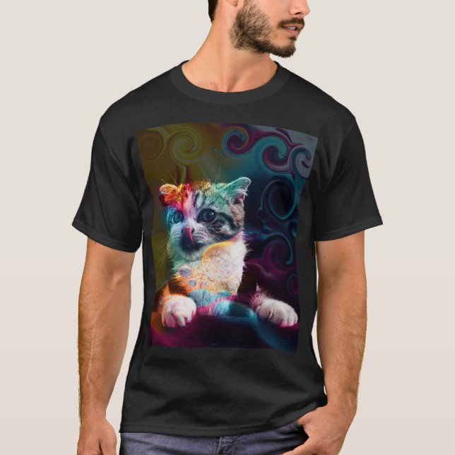 ROlig MODERN FÄRGGLAD KATT KONST T Shirt (Framsida)