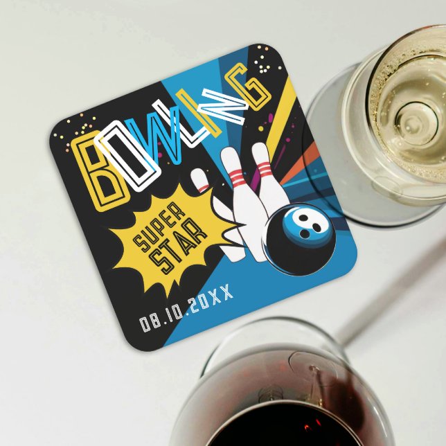 Rolig Modern Färgrik Blå Strike Bowling Stjärna Pa Underlägg Papper Kvadrat (Skapare uppladdad)