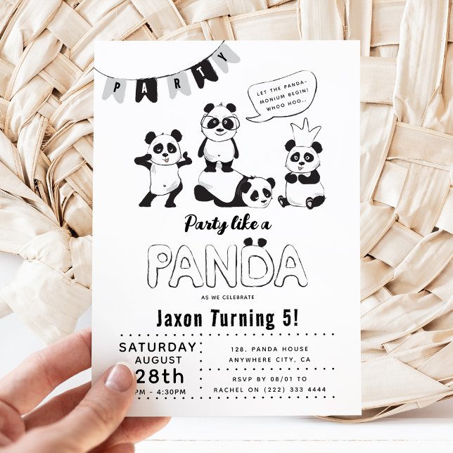 Rolig Modern 'Festa som en Panda' Barnkalas-inbjud Inbjudningar (Skapare uppladdad)