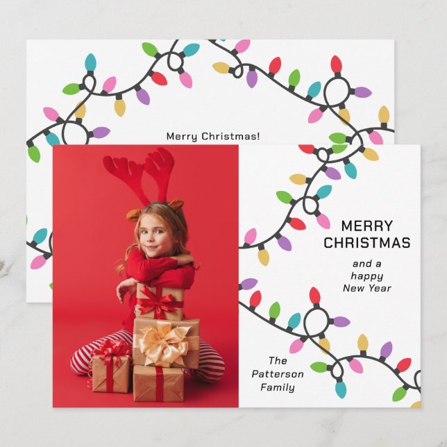 Rolig Modern Glad Jul Festiva Ljus Foto Julkort (Fram/baksida)