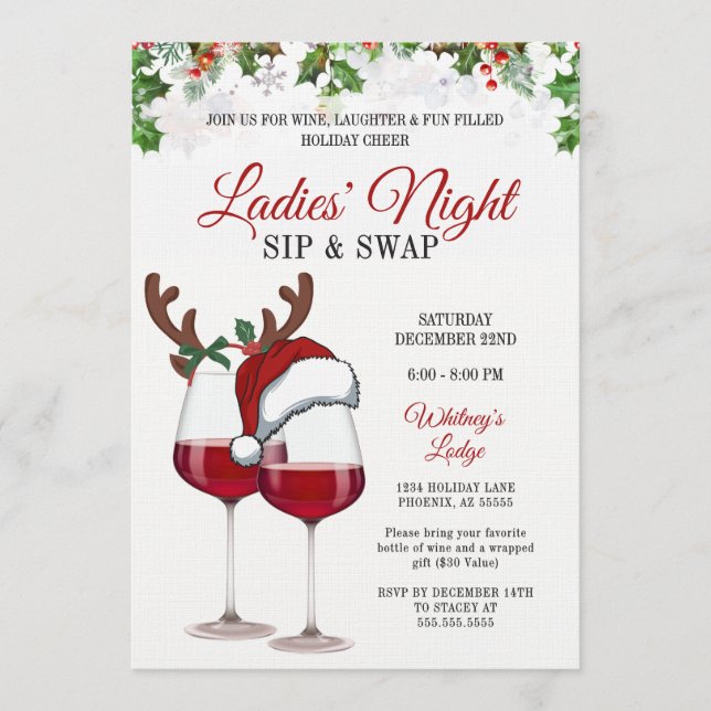 Rolig modern julfirande drink- och bytescocktailfe inbjudningar (Framsida)