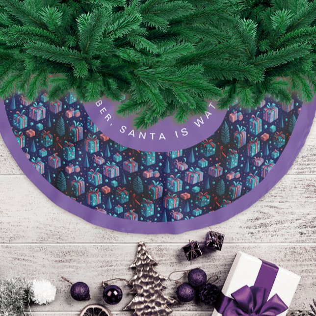 Rolig Modern Lila Jul Natt Säsonghälsningar Julgransmatta Borstad Polyester (Skapare uppladdad)
