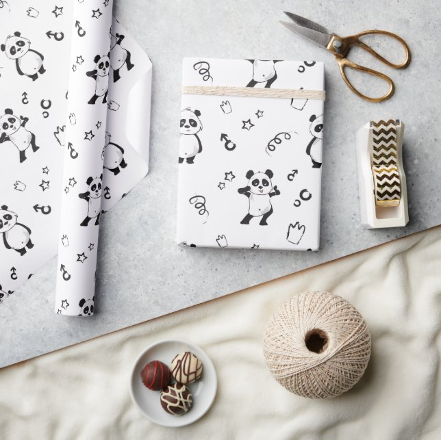 Rolig Modern Panda Barnkalas Presentpapper (Hantverk)