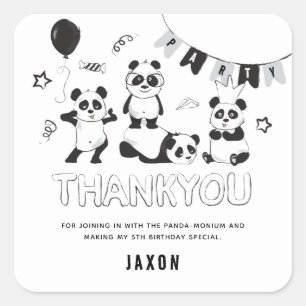 Rolig Modern Panda Tack Barnkalas Fyrkantigt Klistermärke