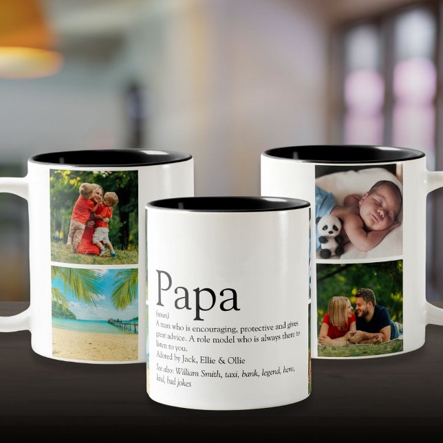 Rolig Modern Pappa Definition Citat Fotokollage Två-Tonad Mugg (Fun Modern Papa Definition Quote Photo Collage Two-Tone Coffee Mug)