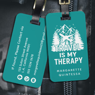 Rolig Modern Resa Humor Teal & Vit Typografi Bagagebricka