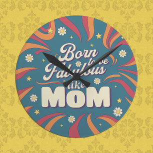 Rolig Modern Retro Psykedelisk Mamma Citat Typogra Rund Klocka