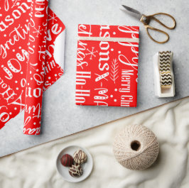 Rolig Modern Röd & Vit Julskrift Presentpapper