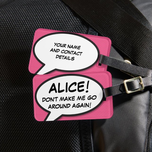 Rolig Modern Rosa Personlig Pratbubbla Bagagebricka (Funny Modern Pink Personalized Speech Bubble Luggage Tag)