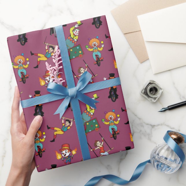 Rolig Modern Tecknad Cirkus Karneval Lila Mönster Presentpapper (Gifting)