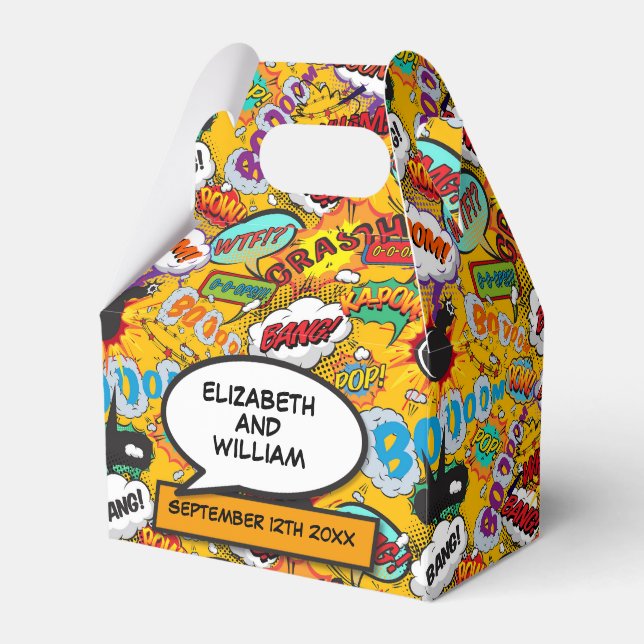 Rolig Modern Trendig Serietidning Bröllop Presentaskar (Framsidan Sidan)