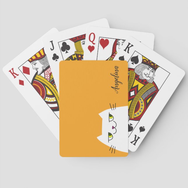 Rolig Modern Vit Katt Mango Mojito Personlig Initi Casinokort (Baksidan)