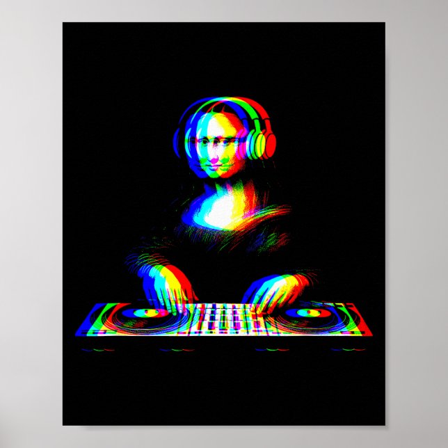 Rolig Mona Lisa Dj Varwave Techno Rave Edm Musik P Poster (Framsidan)