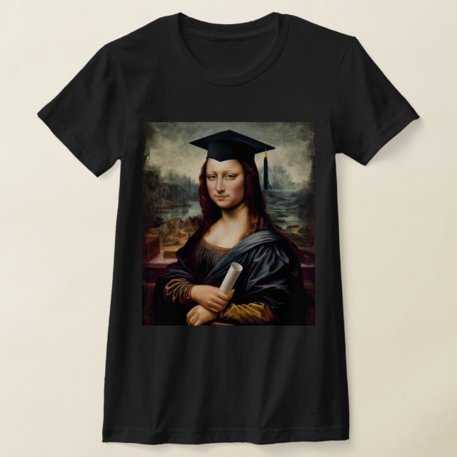 Rolig Mona Lisa Examensstudent T Shirt (Laydown)