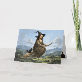 Rolig Mona Lisa Häxa Halloween-kort Helgkort