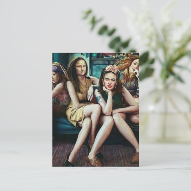 Rolig Mona Lisa med sin tjejgängssquad Vykort (Stående Fram)