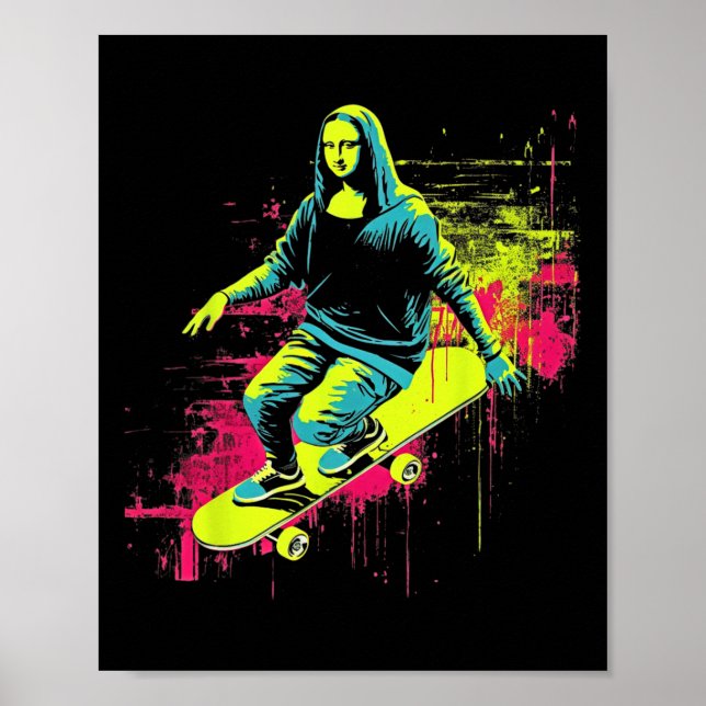 Rolig Mona Lisa Skateboardåkning Cool Retro Y2k Ed Poster (Framsidan)