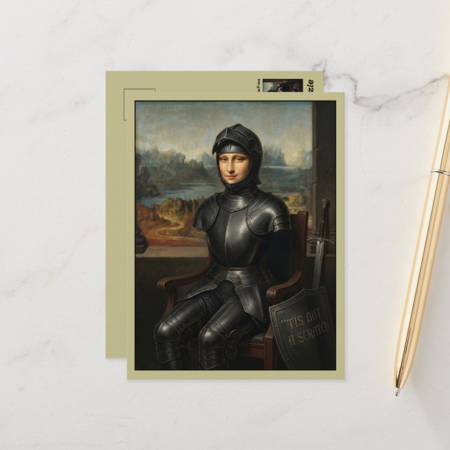 Rolig Mona Lisa Svarta Riddaren Vykort (Fram/Back In Situ)