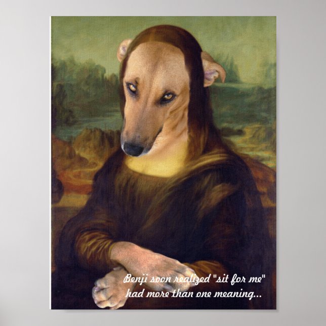 Rolig Mona Lisa Valp Hund Poster (Framsidan)