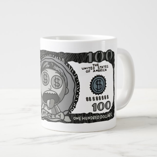 Rolig "Money Morty" 100 Dollar Sedel Specialkaffe Jumbo Mugg (Framsida höger)
