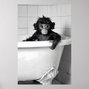 Rolig Monkey Bubble Bad Print Sällsam Badrum Poster