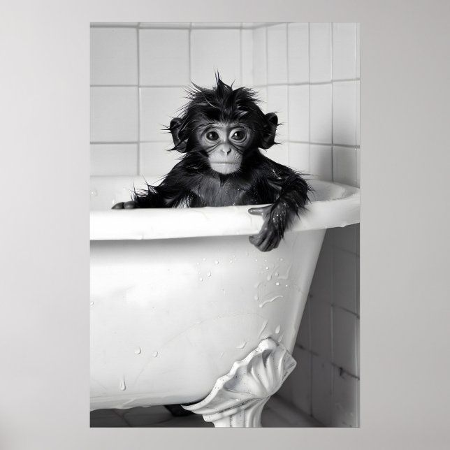Rolig Monkey Bubble Bad Print Sällsam Badrum Poster (Framsidan)